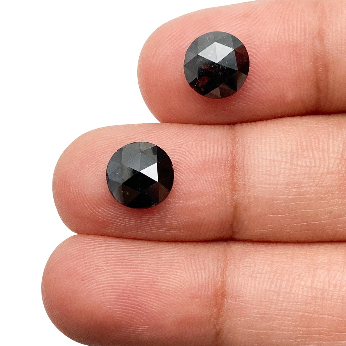 3.22cttw | Black Round Shape Rose Cut Diamond Matched Pair-Modern Rustic Diamond