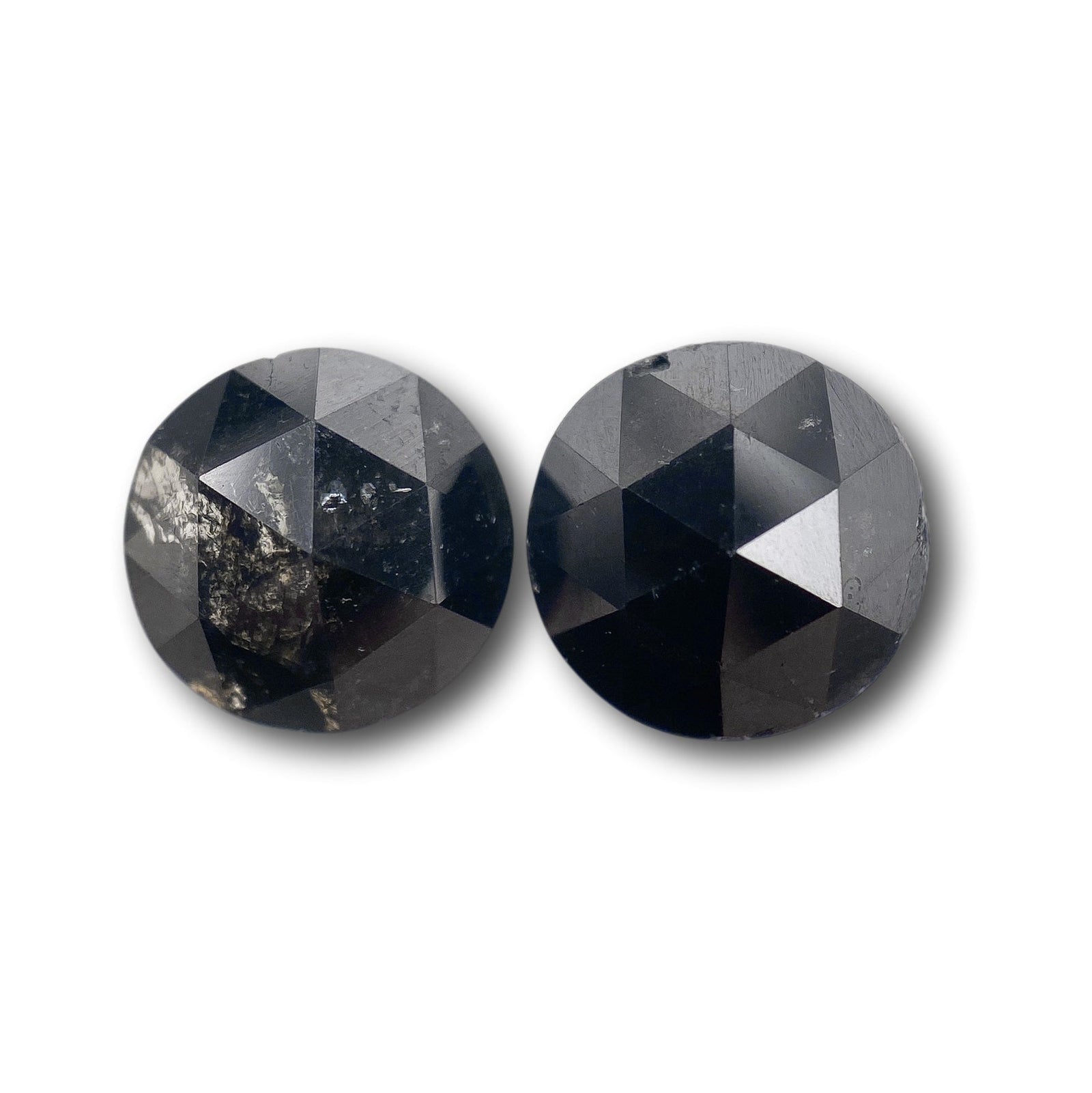 3.22cttw | Black Round Shape Rose Cut Diamond Matched Pair-Modern Rustic Diamond