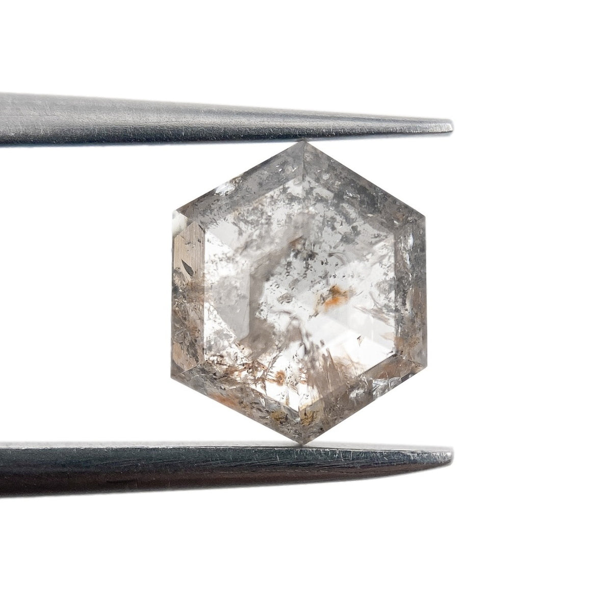 1.33ct | Salt &amp; Pepper Hexagon Shape Rose Cut Diamond - Modern Rustic Diamond