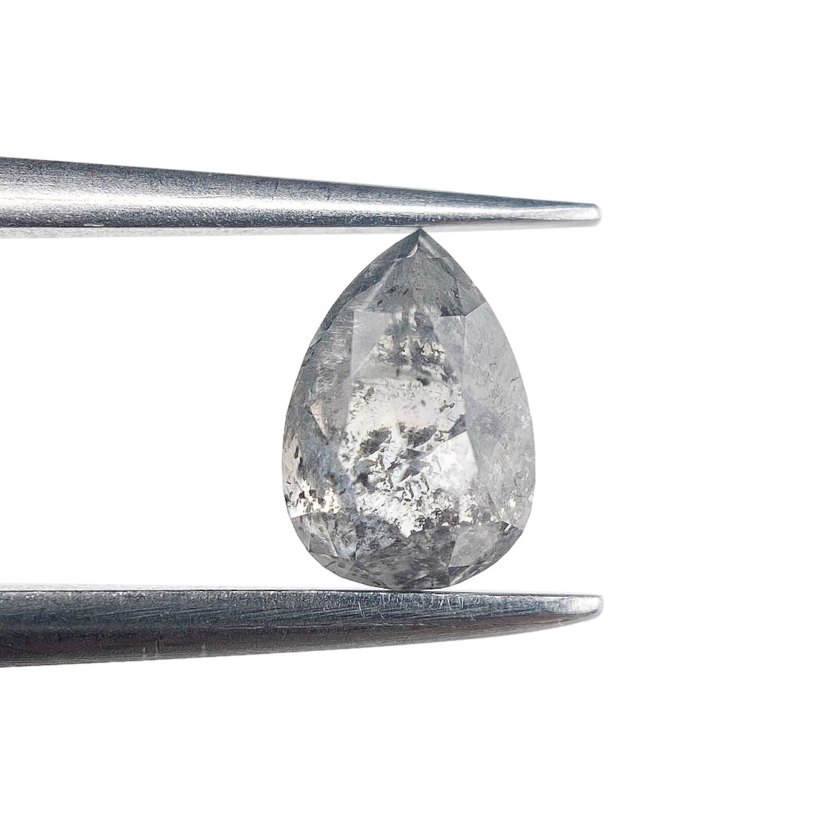 0.79ct | Salt &amp; Pepper Pear Shape Rose Cut Diamond - Modern Rustic Diamond