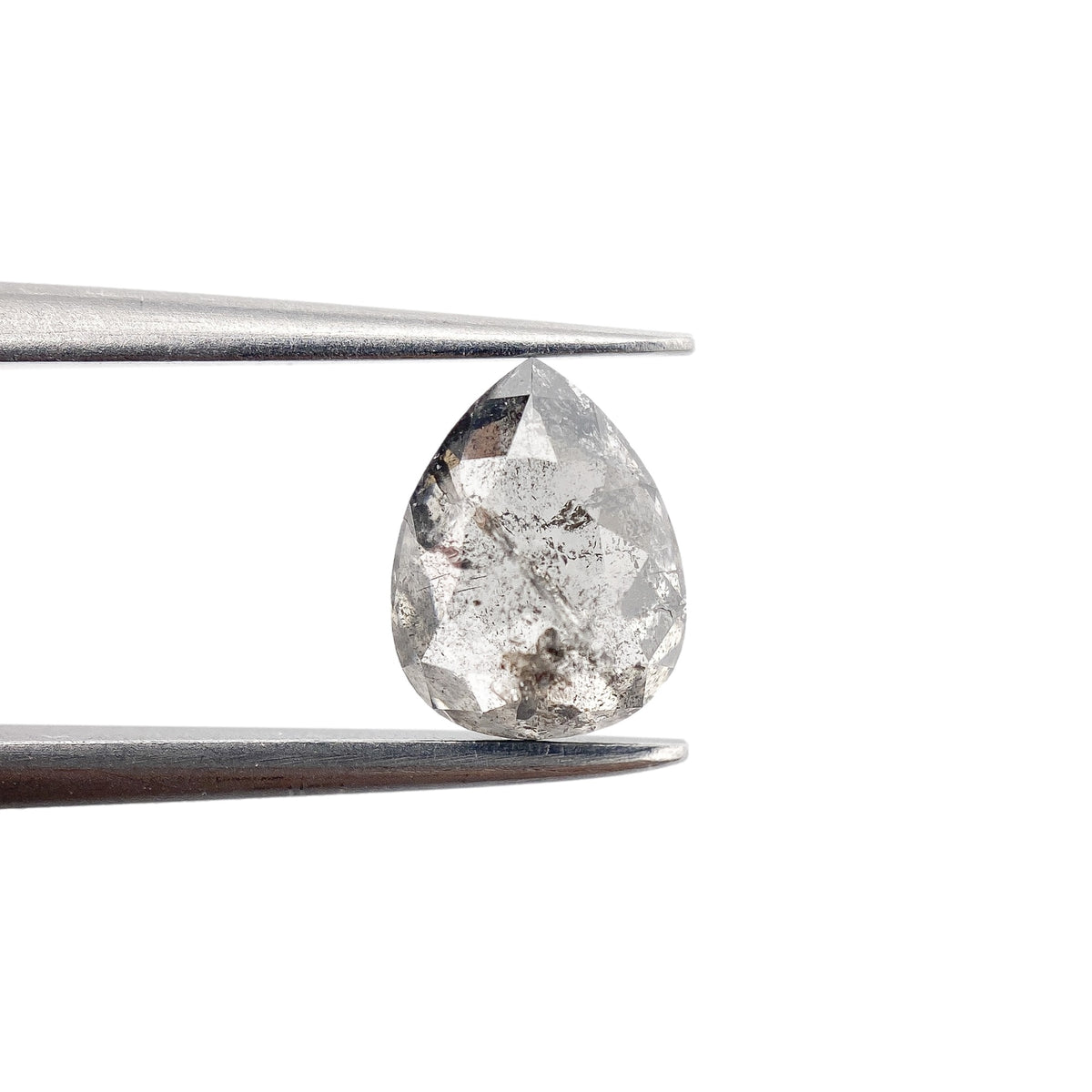 1.37ct | Salt &amp; Pepper Pear Shape Rose Cut Diamond - Modern Rustic Diamond