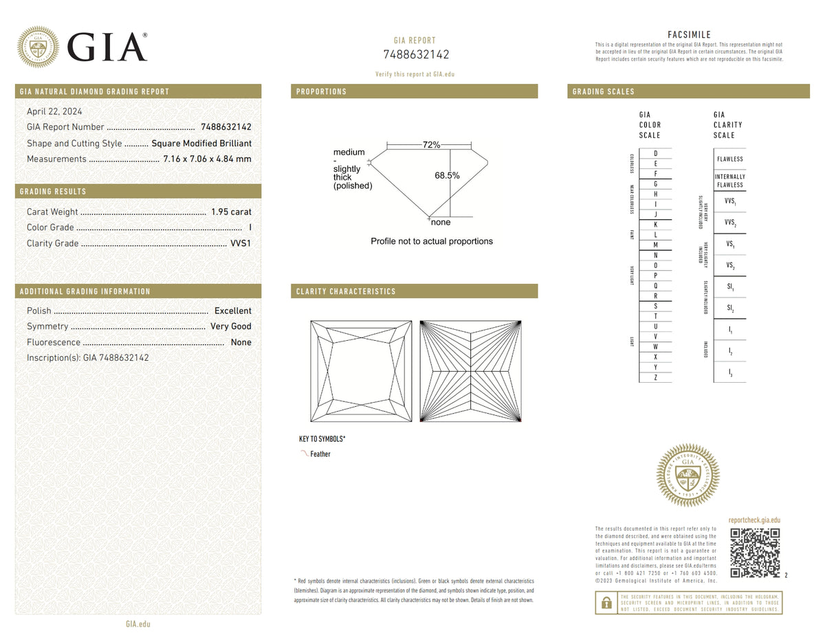 1.95ct | I/VVS1 Princess Shape Brilliant Cut Diamond (GIA) - Modern Rustic Diamond