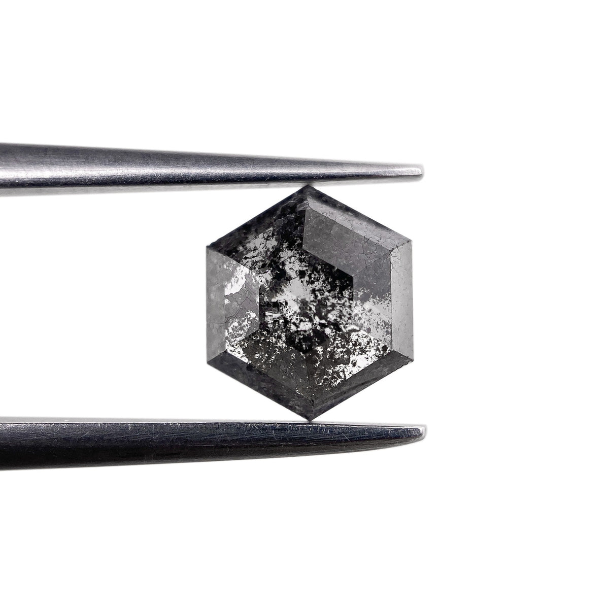 0.95ct | Salt &amp; Pepper Hexagon Shape Rose Cut Diamond - Modern Rustic Diamond