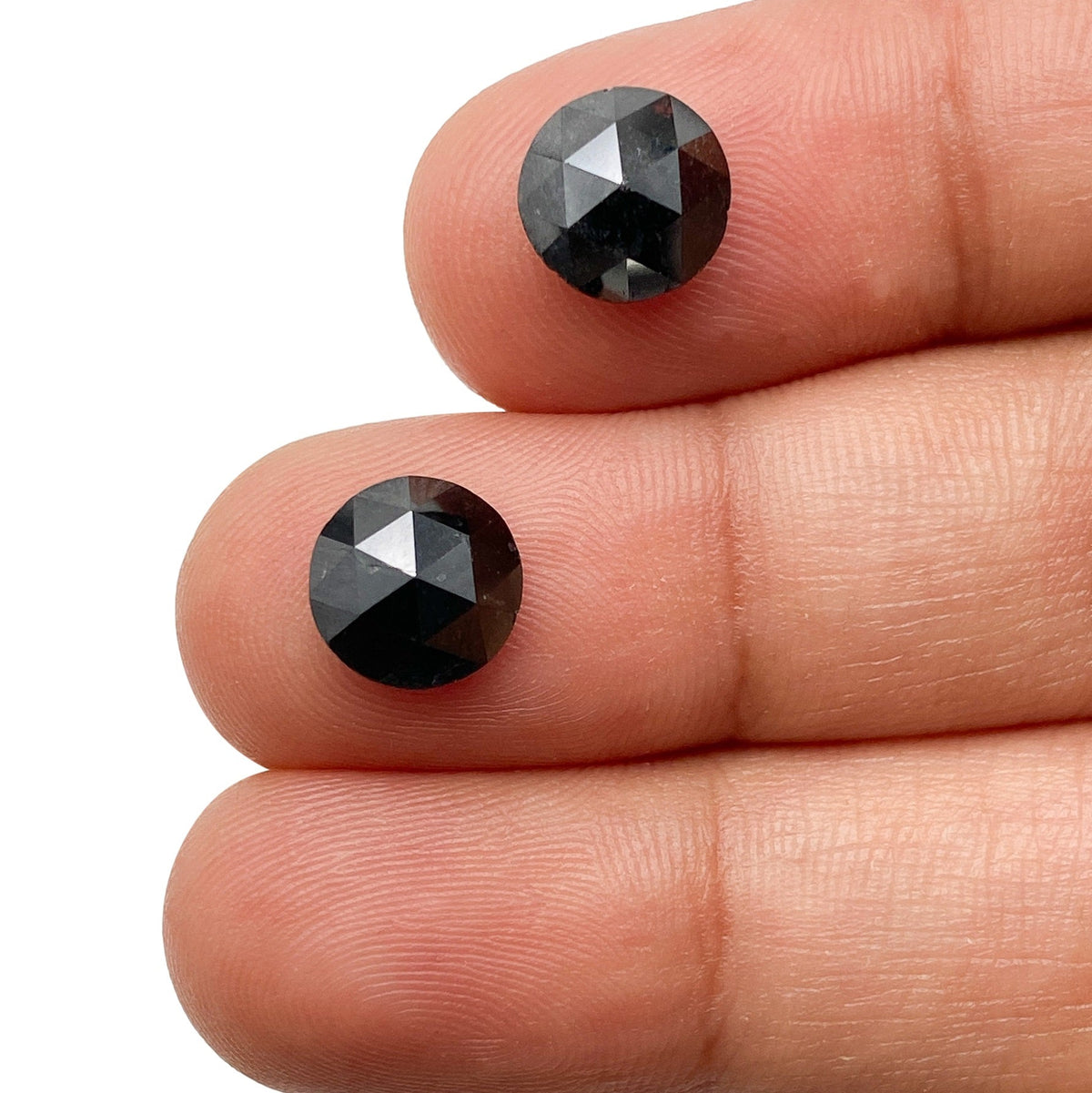 3.34cttw | Black Round Shape Rose Cut Diamond Matched Pair-Modern Rustic Diamond