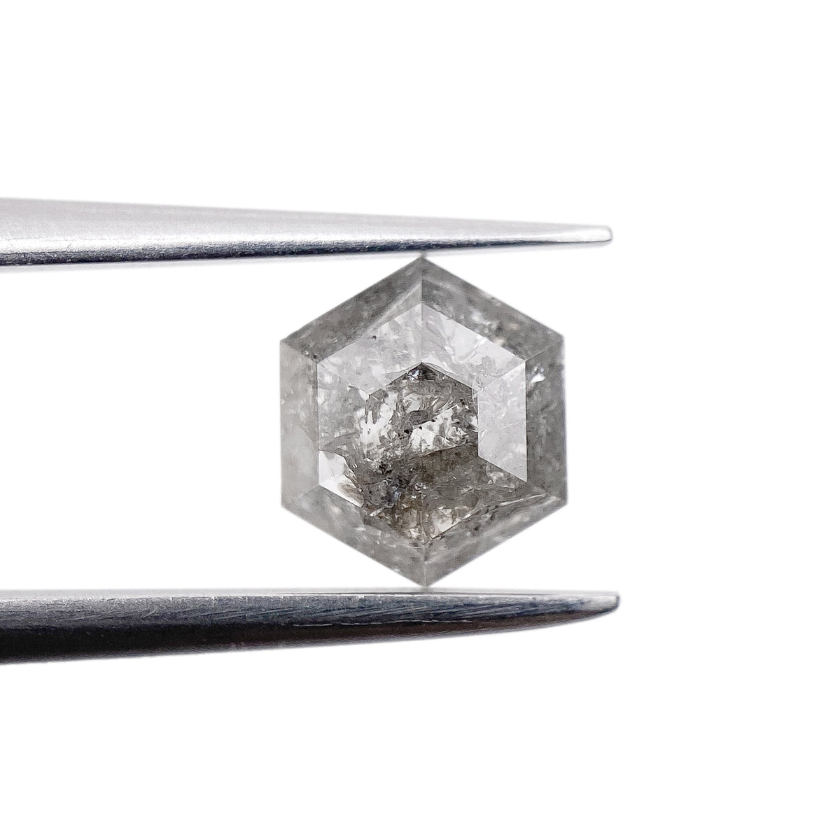 0.98ct | Salt &amp; Pepper Hexagon Shape Rose Cut Diamond - Modern Rustic Diamond