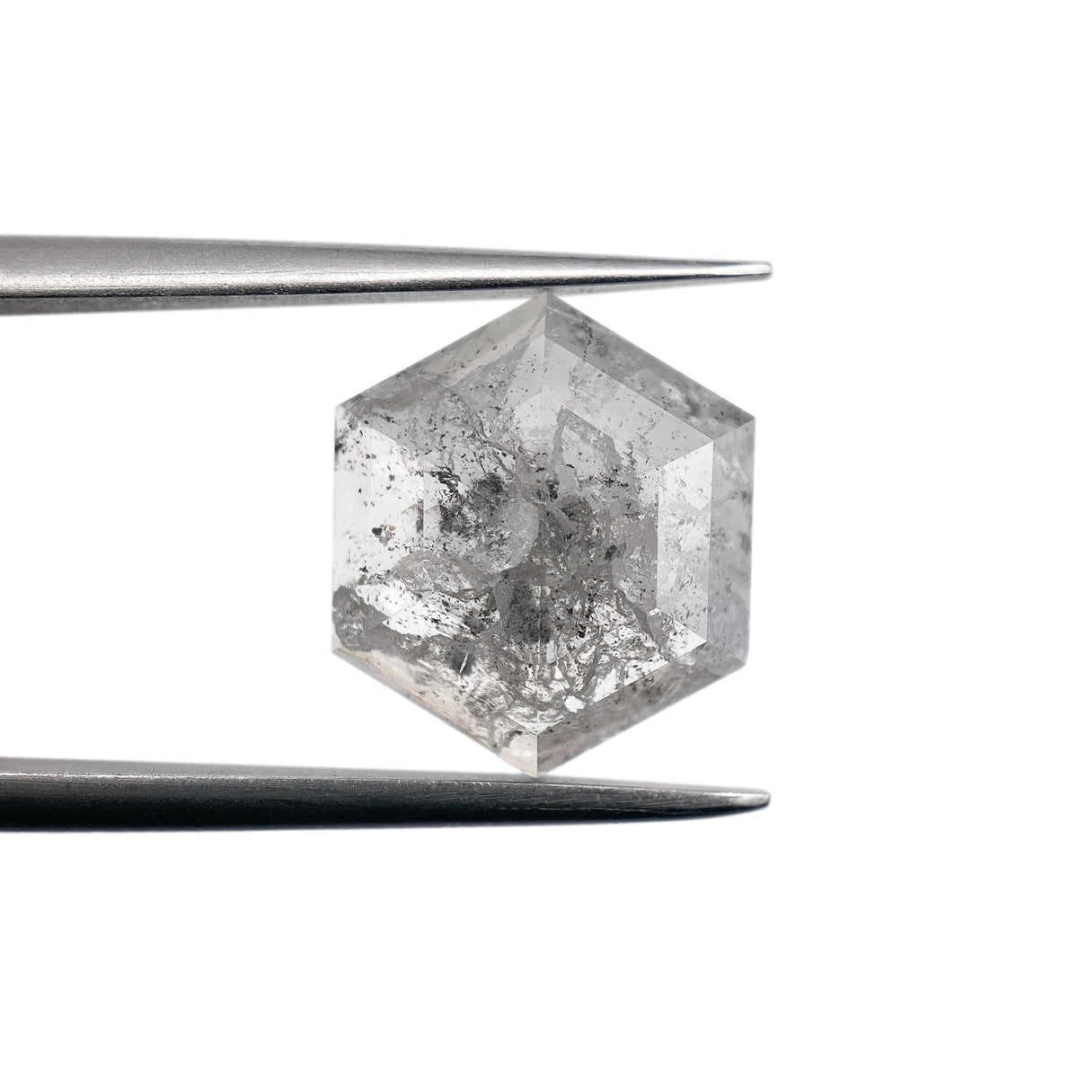 3.74ct | Salt &amp; Pepper Hexagon Shape Rose Cut Diamond - Modern Rustic Diamond