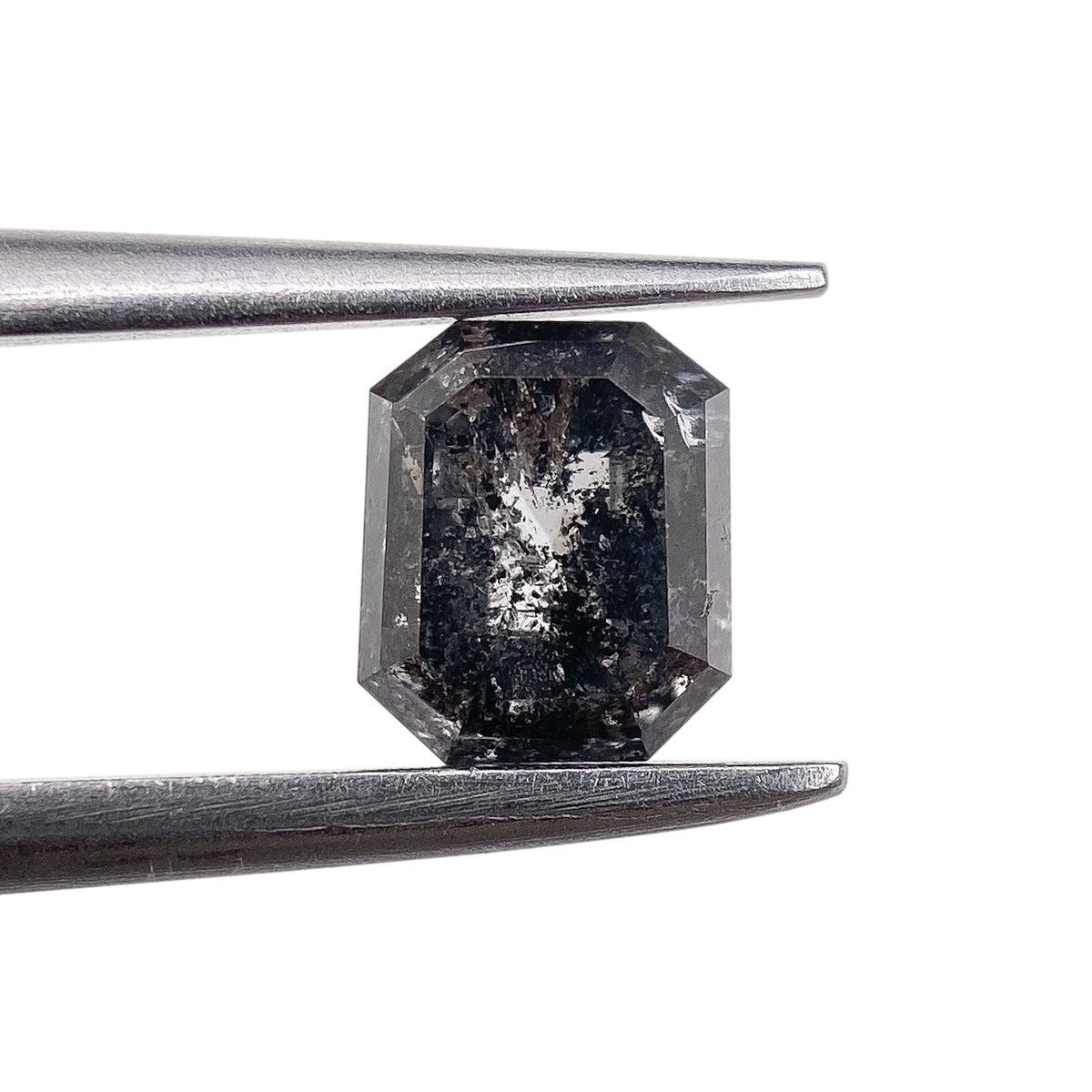 0.75ct | Salt &amp; Pepper Emerald Shape Brilliant Cut Diamond - Modern Rustic Diamond