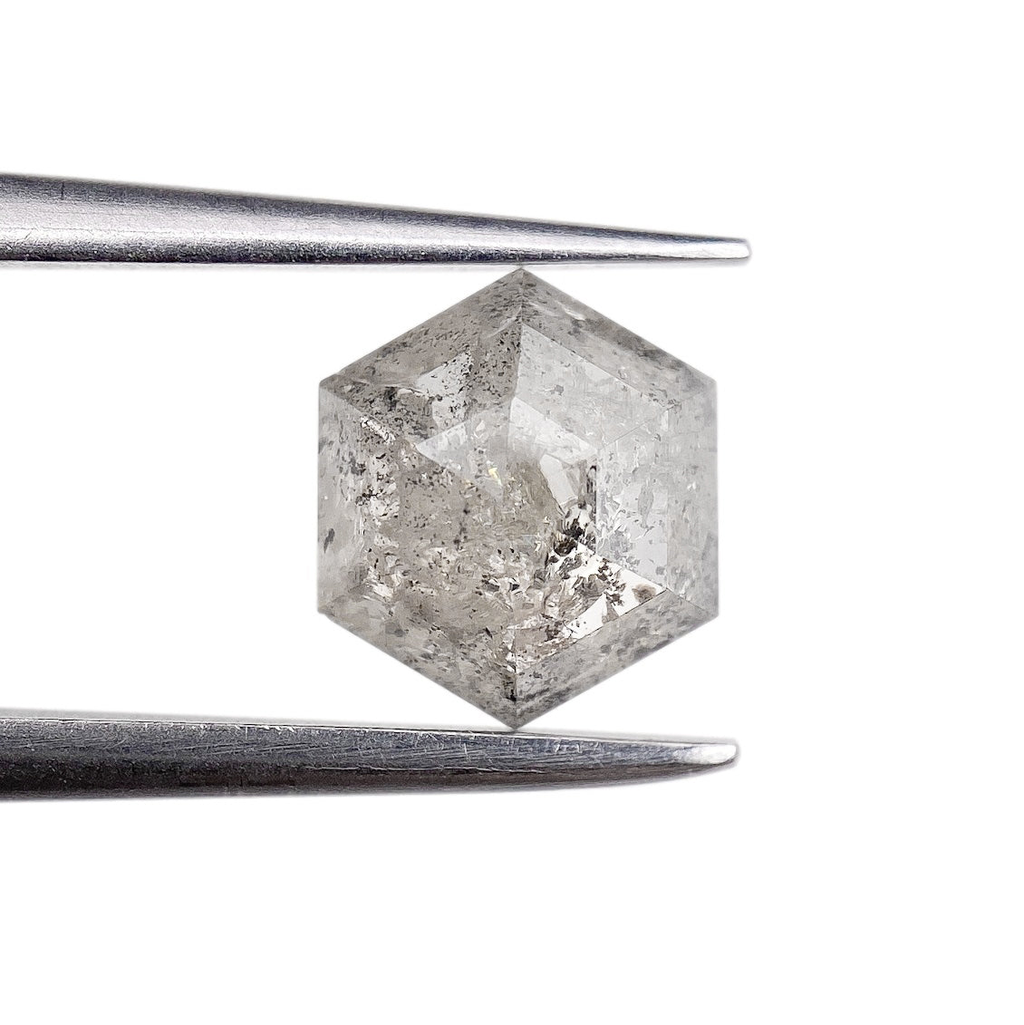 1.11ct | Salt &amp; Pepper Hexagon Shape Rose Cut Diamond - Modern Rustic Diamond