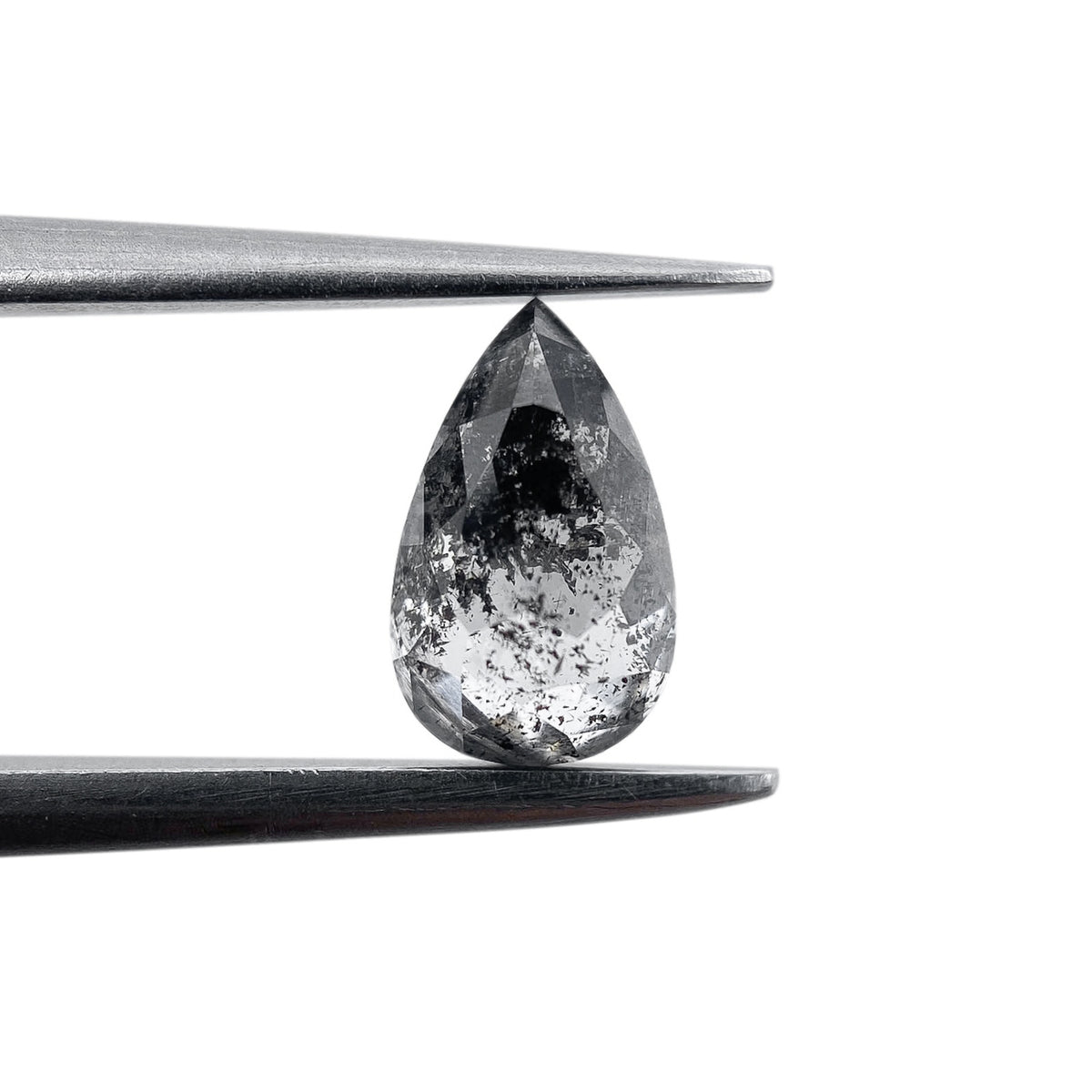 0.79ct | Salt &amp; Pepper Pear Shape Rose Cut Diamond - Modern Rustic Diamond