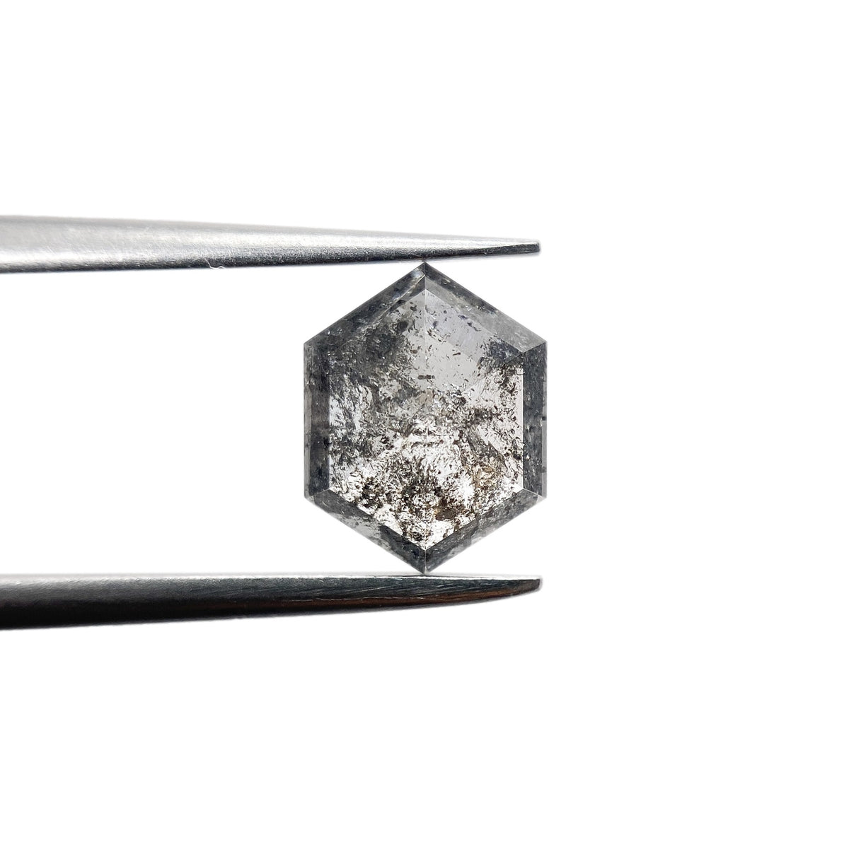 0.89ct | Salt &amp; Pepper Hexagon Shape Rose Cut Diamond - Modern Rustic Diamond
