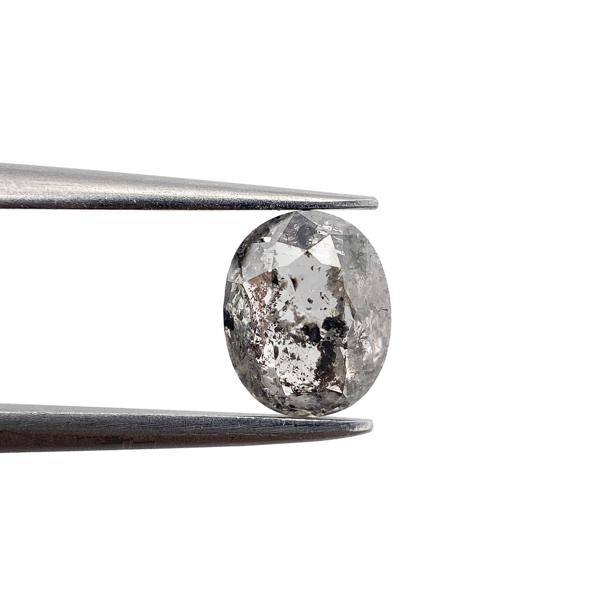 1.11ct | Salt &amp; Pepper Oval Shape Rose Cut Diamond - Modern Rustic Diamond