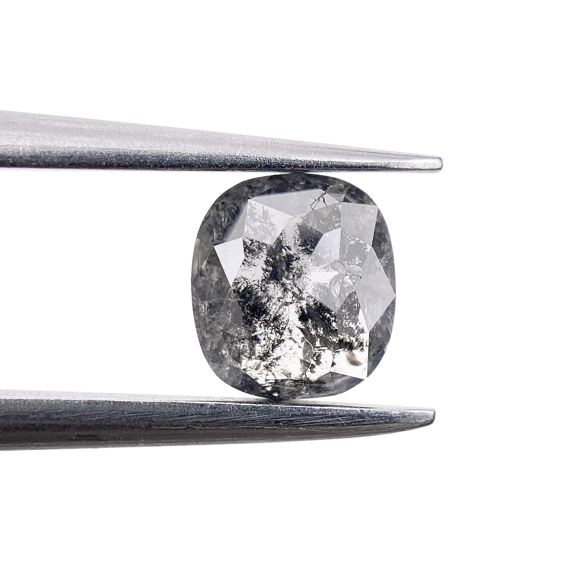 0.65ct | Salt &amp; Pepper Cushion Shape Rose Cut Diamond - Modern Rustic Diamond