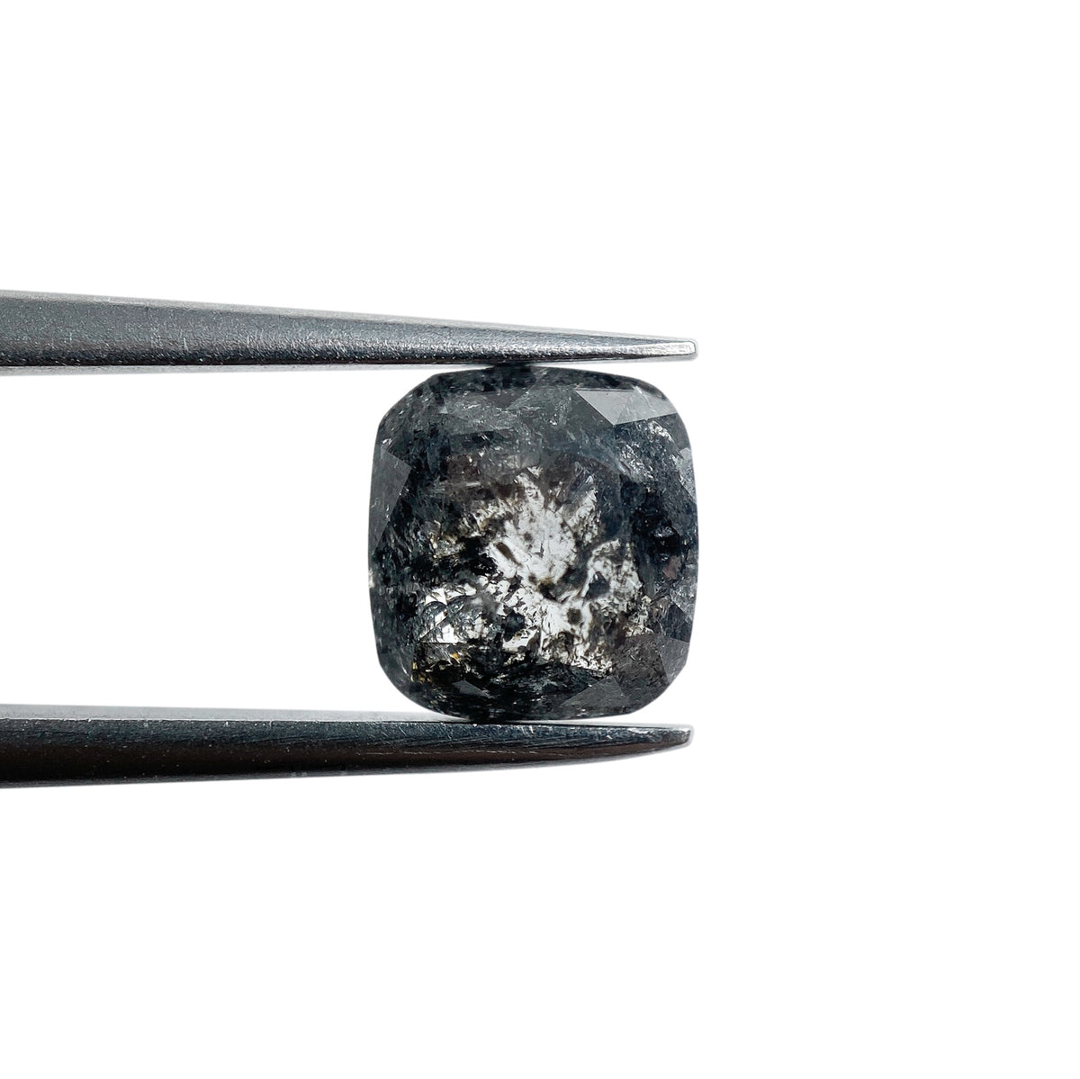 1.87ct | Salt &amp; Pepper Cushion Shape Rose Cut Diamond - Modern Rustic Diamond