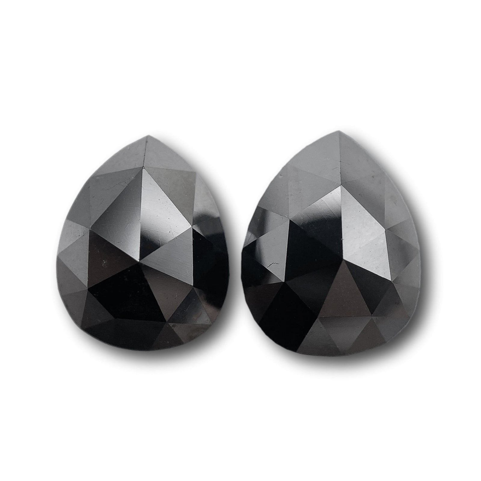 3.64cttw | Black Pear Shape Rose Cut Diamond Matched Pair-Modern Rustic Diamond
