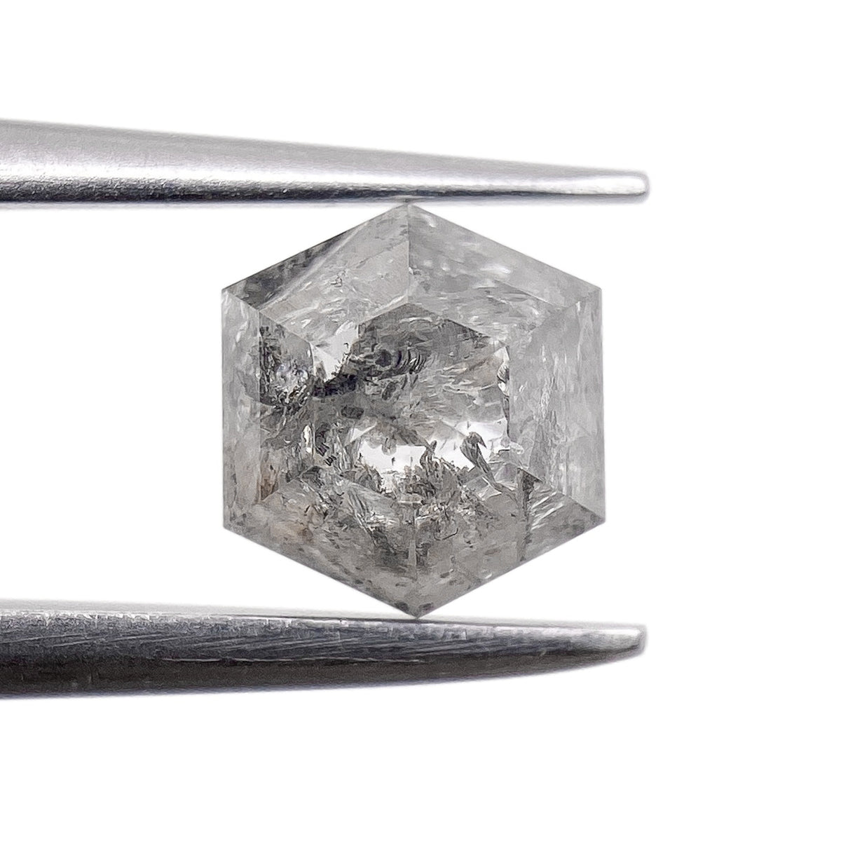 0.96ct | Salt &amp; Pepper Hexagon Shape Rose Cut Diamond - Modern Rustic Diamond