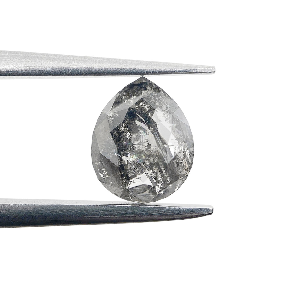 0.72ct | Salt &amp; Pepper Pear Shape Rose Cut Diamond - Modern Rustic Diamond