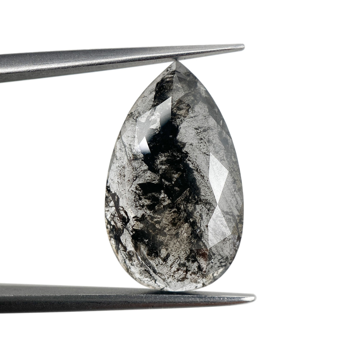 4.41ct | Salt &amp; Pepper Pear Shape Rose Cut Diamond - Modern Rustic Diamond