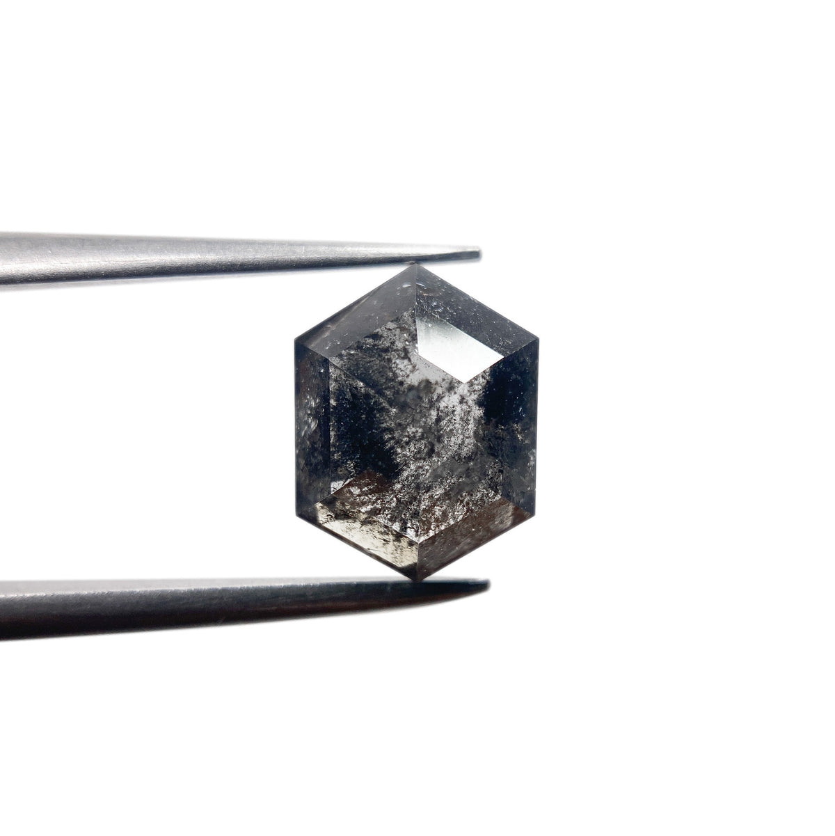 2.13ct | Salt &amp; Pepper Hexagon Shape Rose Cut Diamond - Modern Rustic Diamond