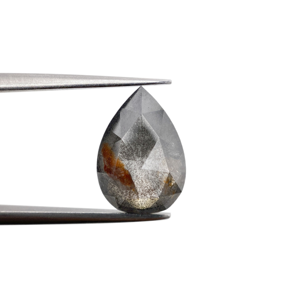 3.92ct | Salt &amp; Pepper Pear Shape Rose Cut Diamond - Modern Rustic Diamond