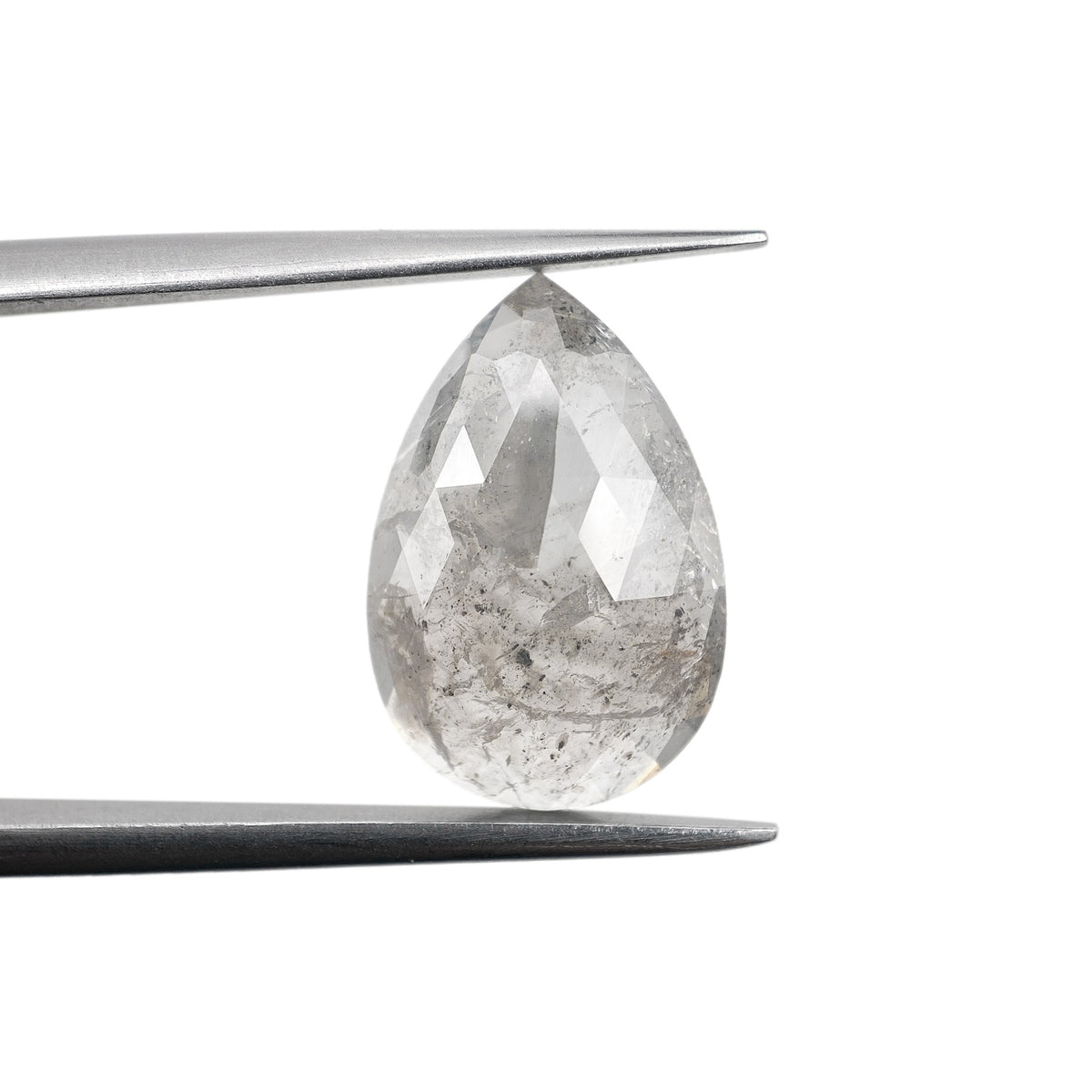 3.58ct | Salt &amp; Pepper Pear Shape Rose Cut Diamond - Modern Rustic Diamond