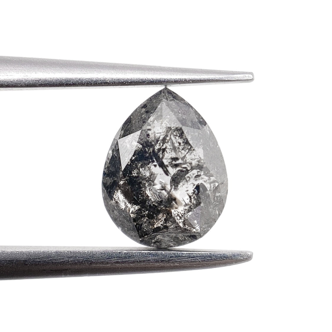 0.81ct | Salt &amp; Pepper Pear Shape Rose Cut Diamond - Modern Rustic Diamond