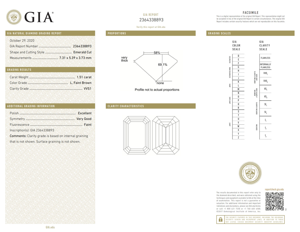 1.51ct | L/VVS1 Emerald Shape Brilliant Cut Diamond (GIA) - Modern Rustic Diamond