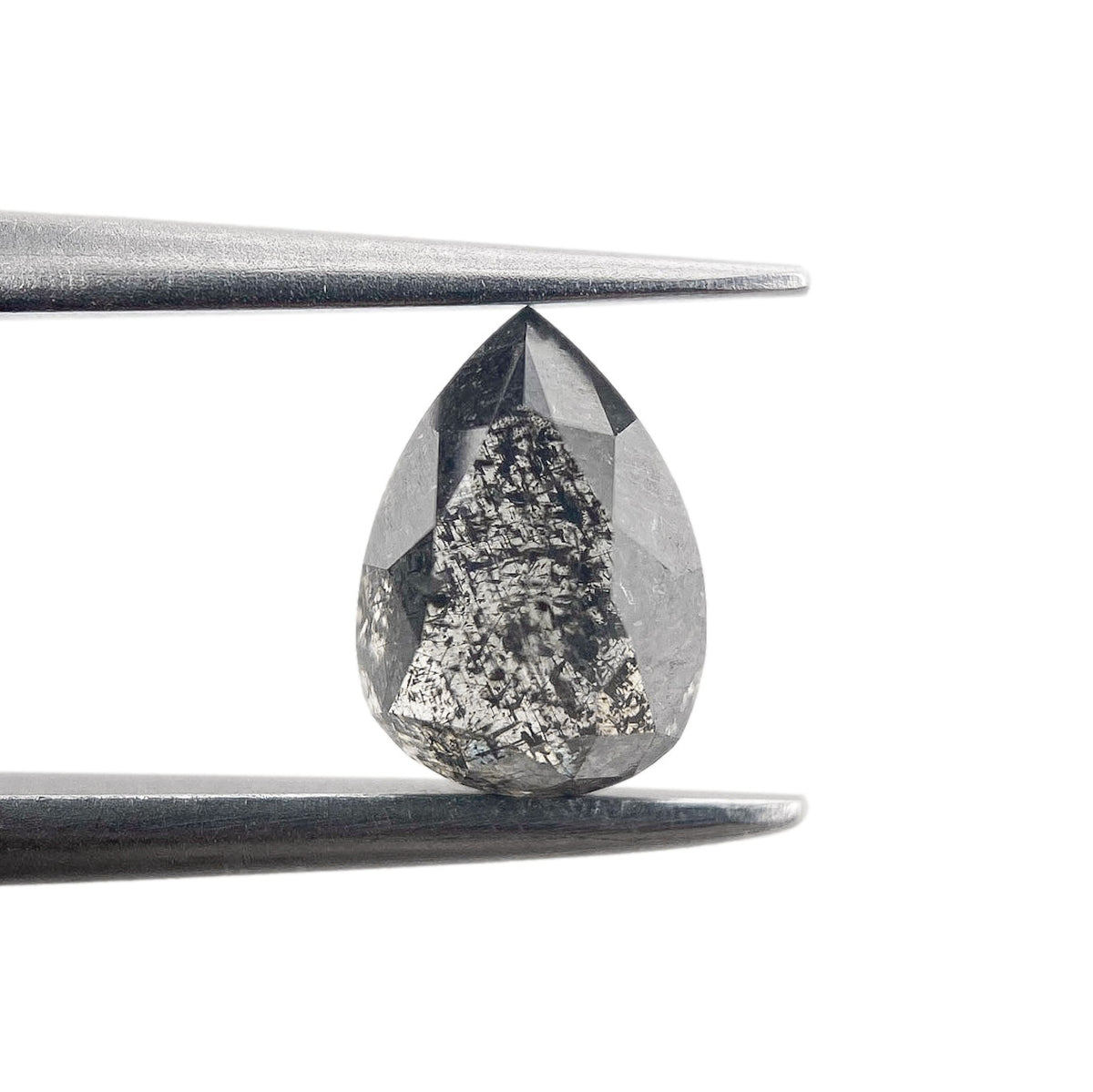 0.98ct | Salt &amp; Pepper Pear Shape Rose Cut Diamond - Modern Rustic Diamond