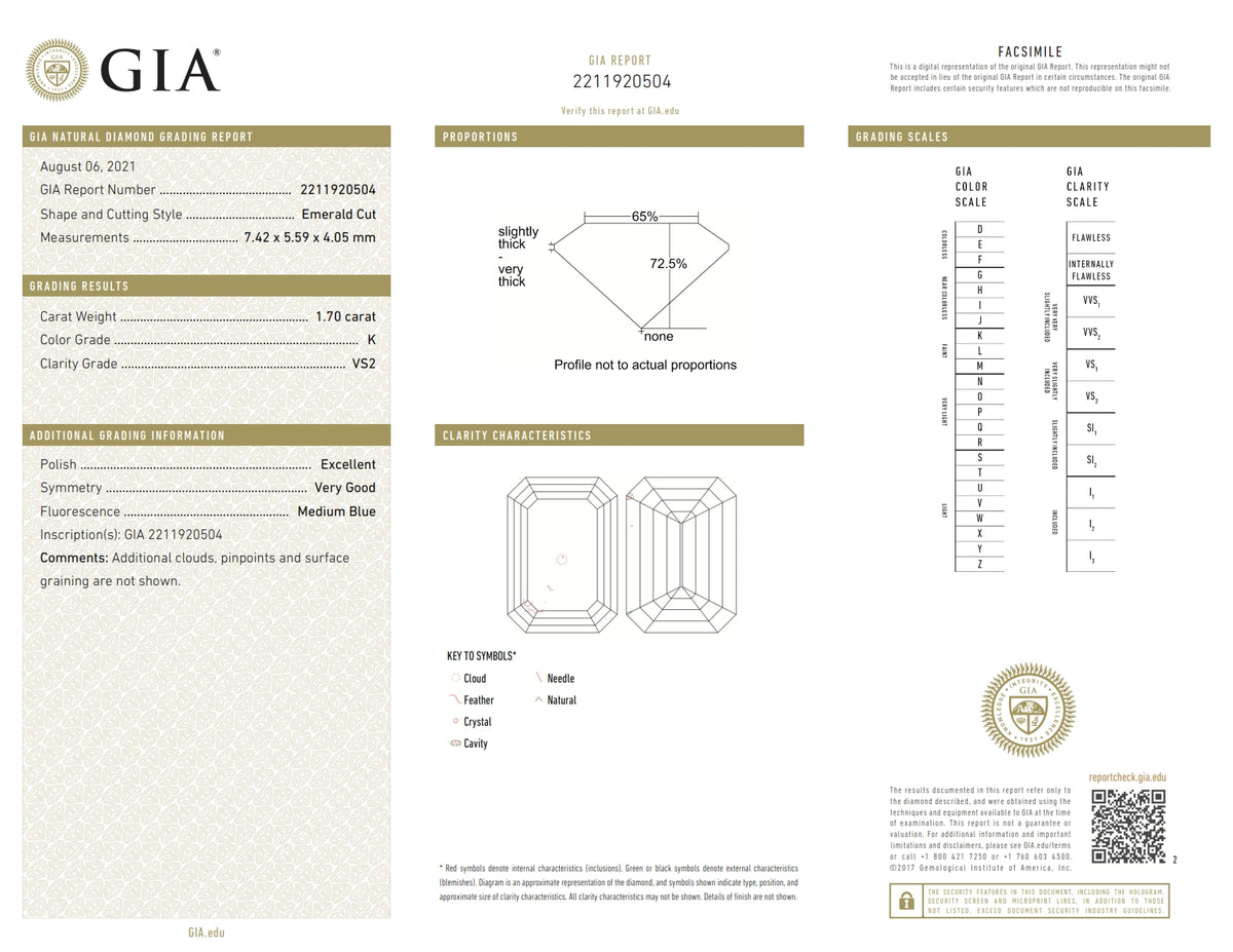 1.70ct | K/VS2 Emerald Shape Brilliant Cut Diamond (GIA) - Modern Rustic Diamond
