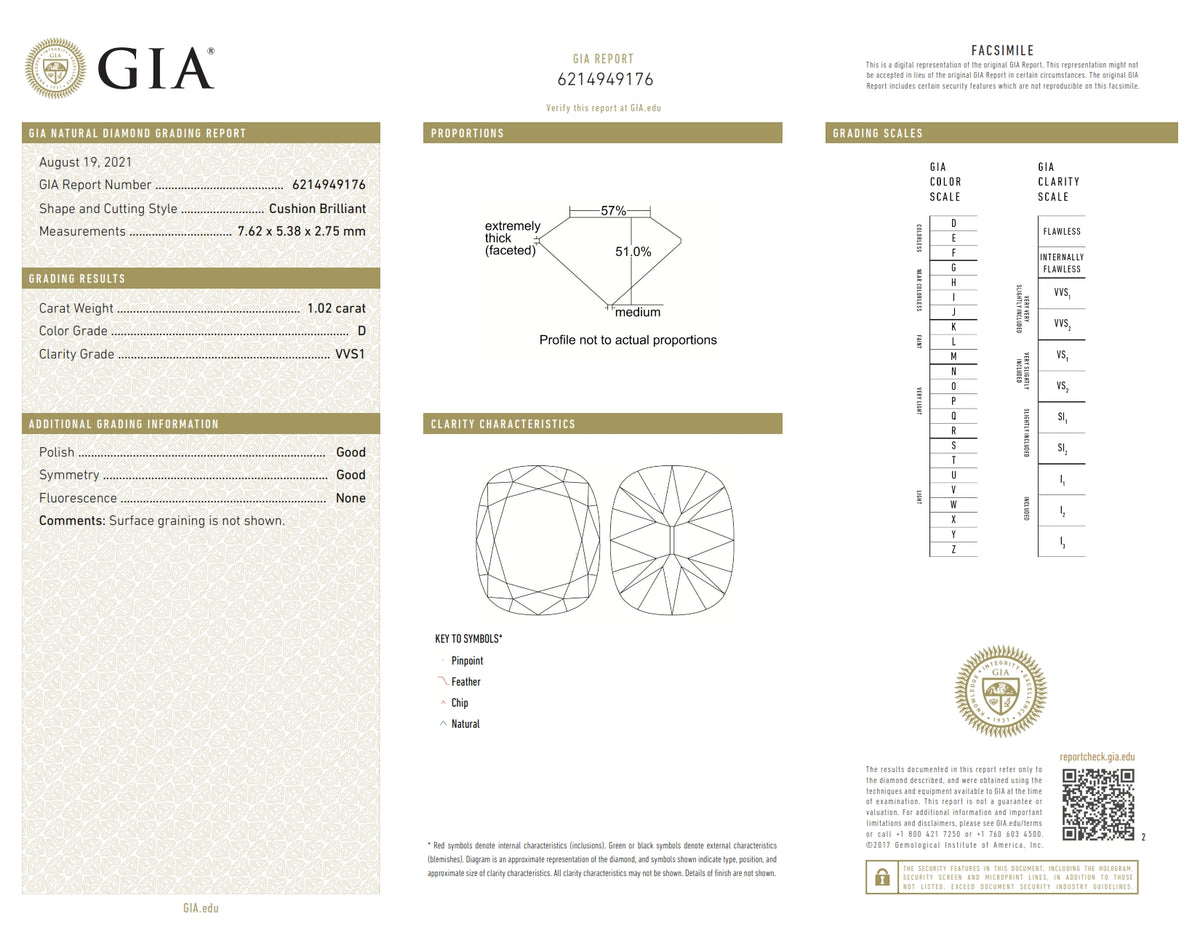 1.02ct | D/VVS1 Cushion Shape Old Mine Cut Diamond (GIA) - Modern Rustic Diamond