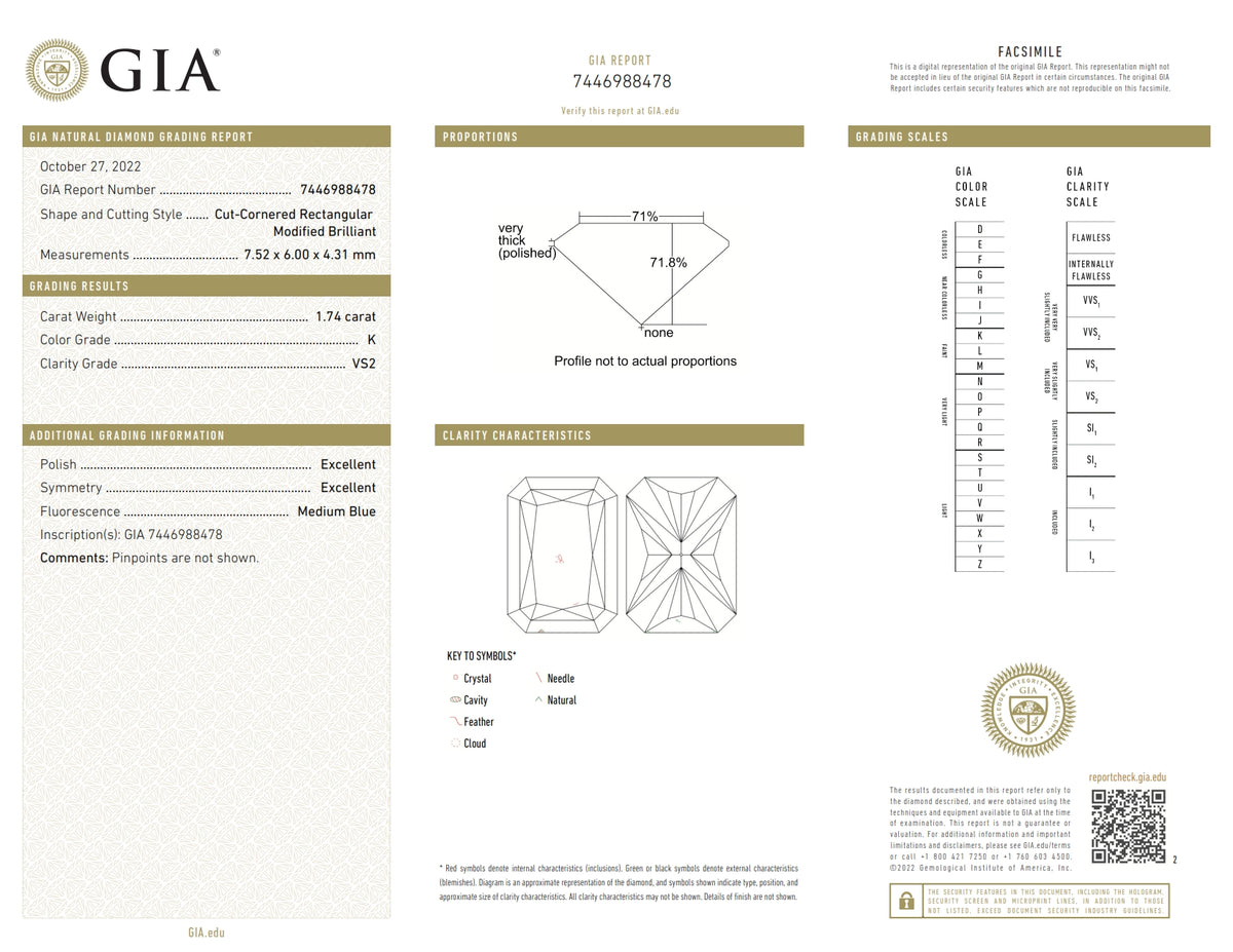 1.74ct | K/VS2 Radiant Shape Brilliant Cut Diamond (GIA) - Modern Rustic Diamond