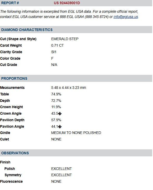 0.71ct | F/SI1 Emerald Shape Brilliant Cut Diamond (EGL USA) - Modern Rustic Diamond
