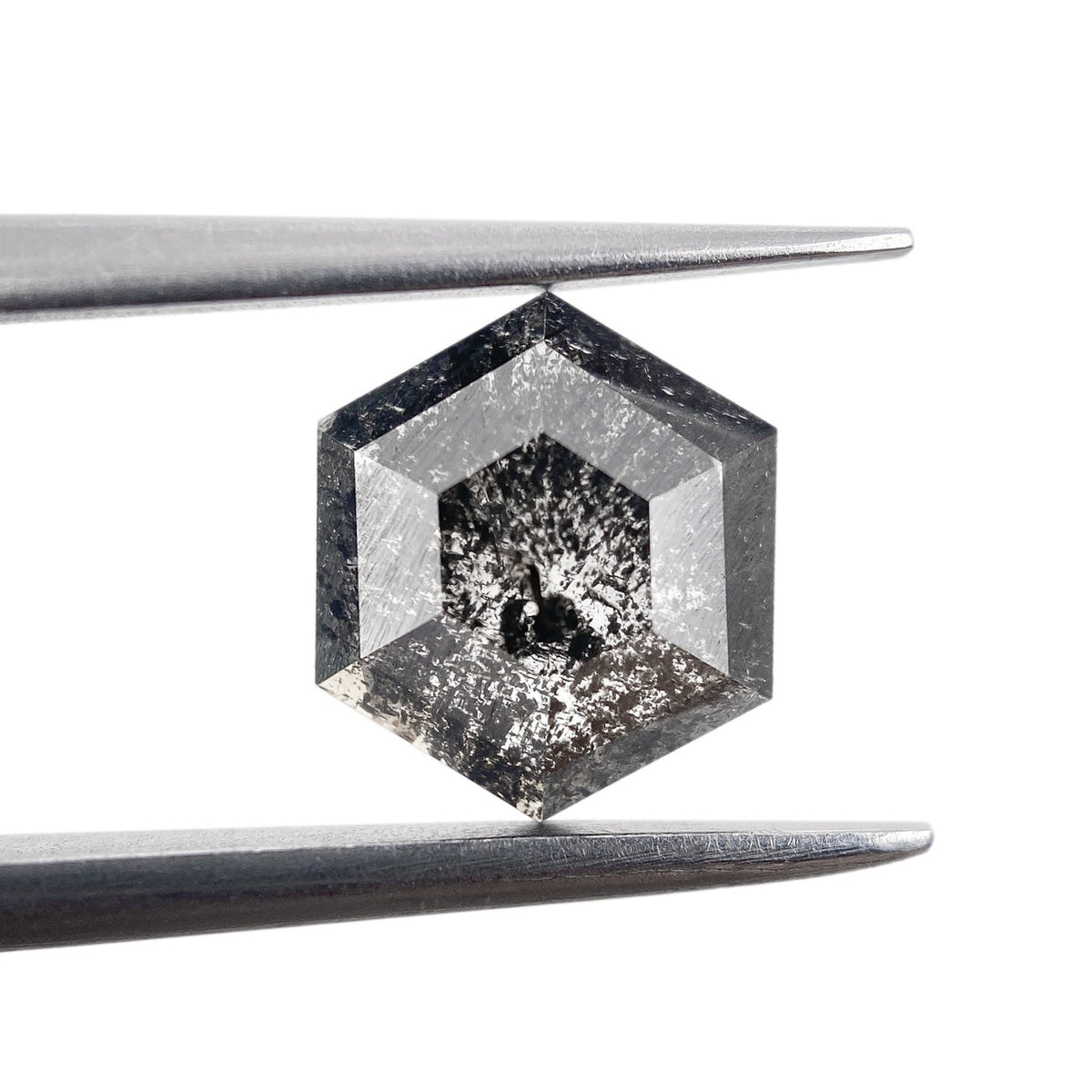 1.35ct | Salt &amp; Pepper Hexagon Shape Rose Cut Diamond - Modern Rustic Diamond