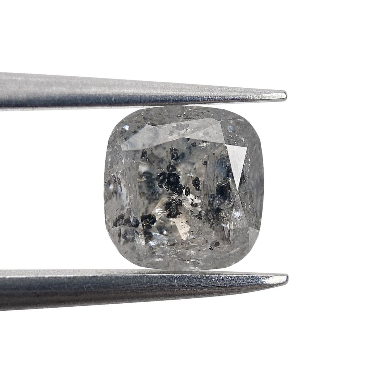 1.61ct | Salt &amp; Pepper Cushion Shape Rose Cut Diamond - Modern Rustic Diamond