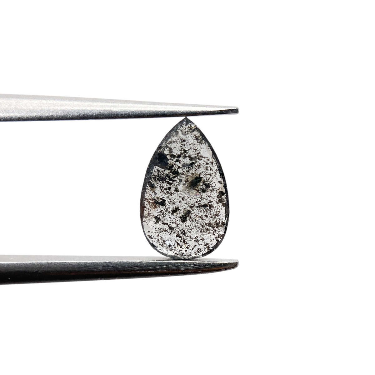 0.67ct | Salt &amp; Pepper Pear Shape Rose Cut Diamond - Modern Rustic Diamond
