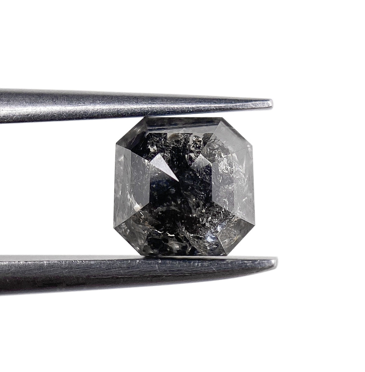 0.99ct | Salt &amp; Pepper Emerald Shape Brilliant Cut Diamond - Modern Rustic Diamond