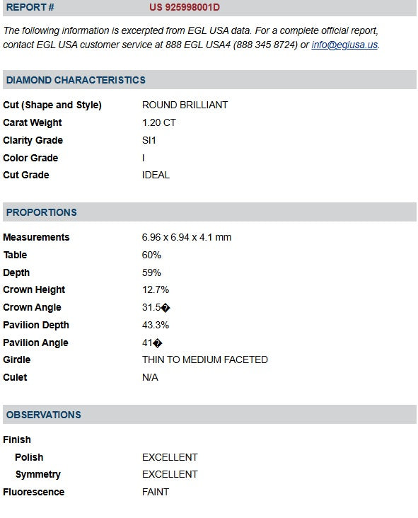 1.20ct | I/SI1 Round Shape Brilliant Cut Diamond (EGL USA) - Modern Rustic Diamond