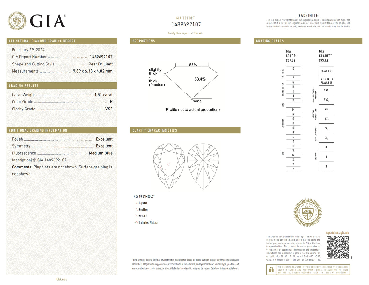 1.51ct | K/VS2 Pear Shape Brilliant Cut Diamond (GIA) - Modern Rustic Diamond