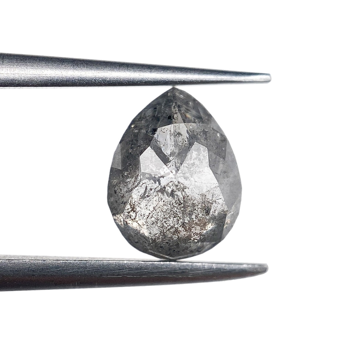 0.96ct | Salt &amp; Pepper Pear Shape Rose Cut Diamond - Modern Rustic Diamond