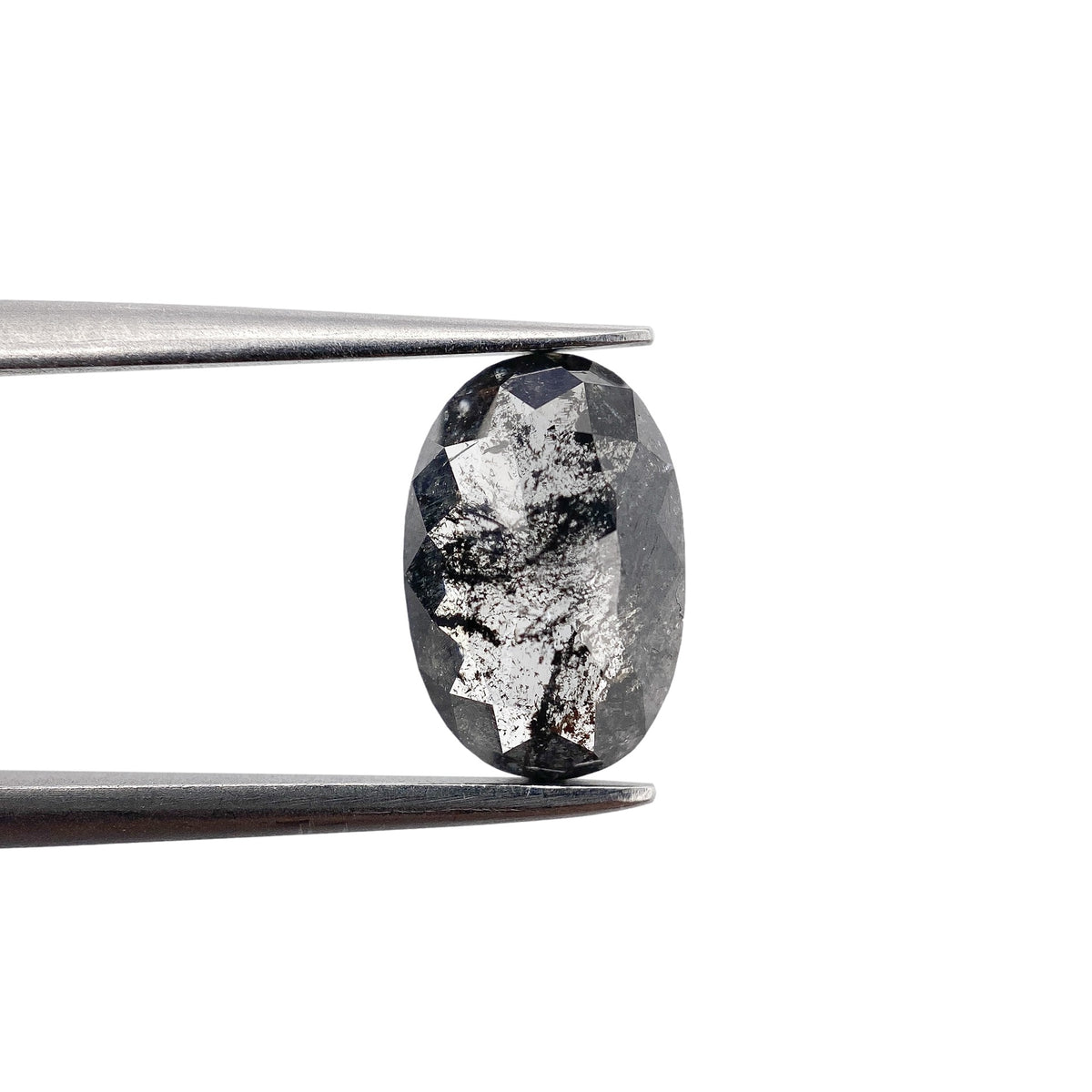 1.65ct | Salt &amp; Pepper Oval Shape Rose Cut Diamond - Modern Rustic Diamond