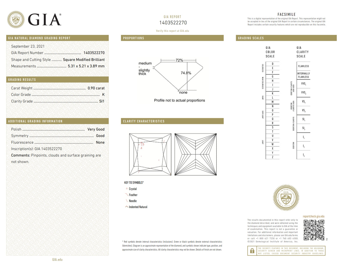 0.90ct | K/SI1 Princess Shape Brilliant Cut Diamond (GIA) - Modern Rustic Diamond