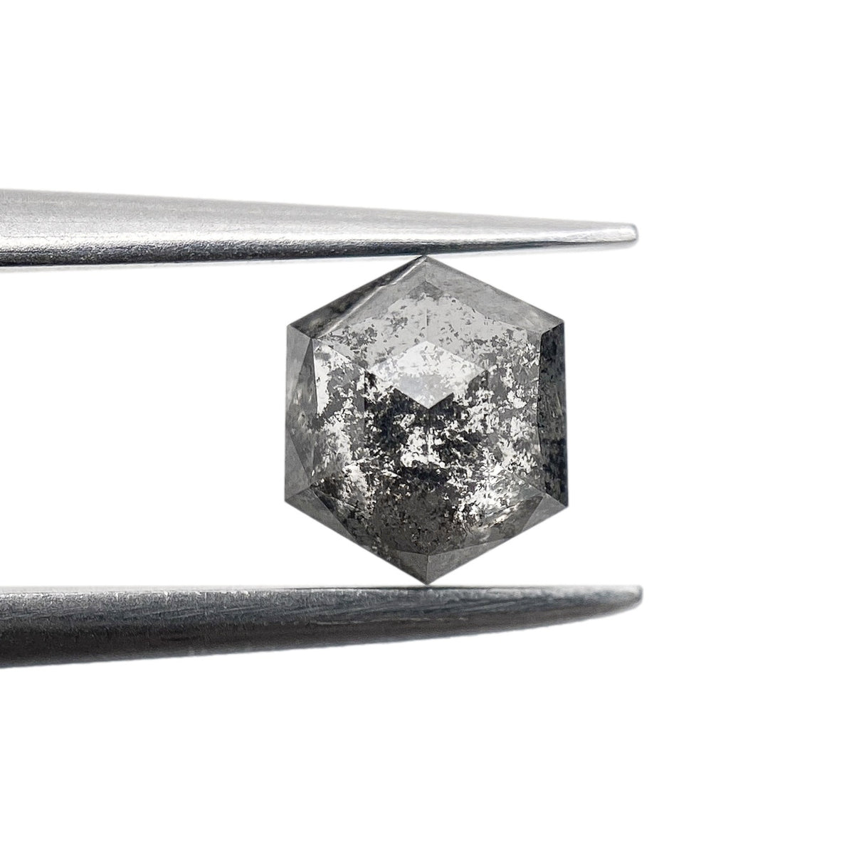 0.91ct | Salt &amp; Pepper Hexagon Shape Rose Cut Diamond - Modern Rustic Diamond