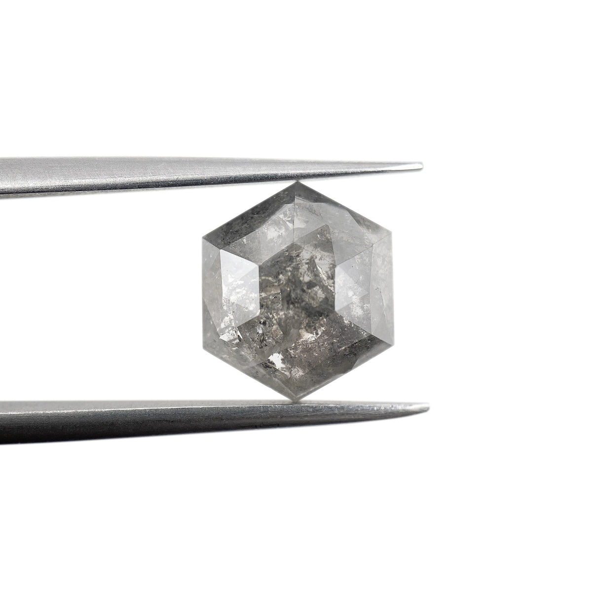 2.97ct | Salt &amp; Pepper Hexagon Shape Rose Cut Diamond - Modern Rustic Diamond