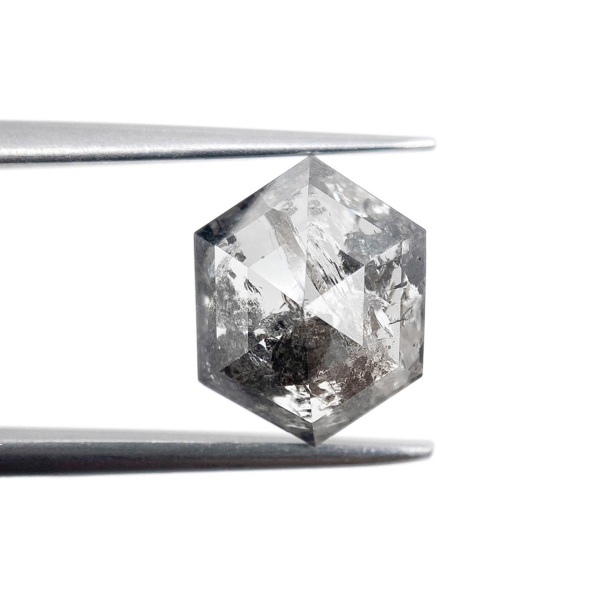 3.70ct | Salt &amp; Pepper Hexagon Shape Rose Cut Diamond - Modern Rustic Diamond