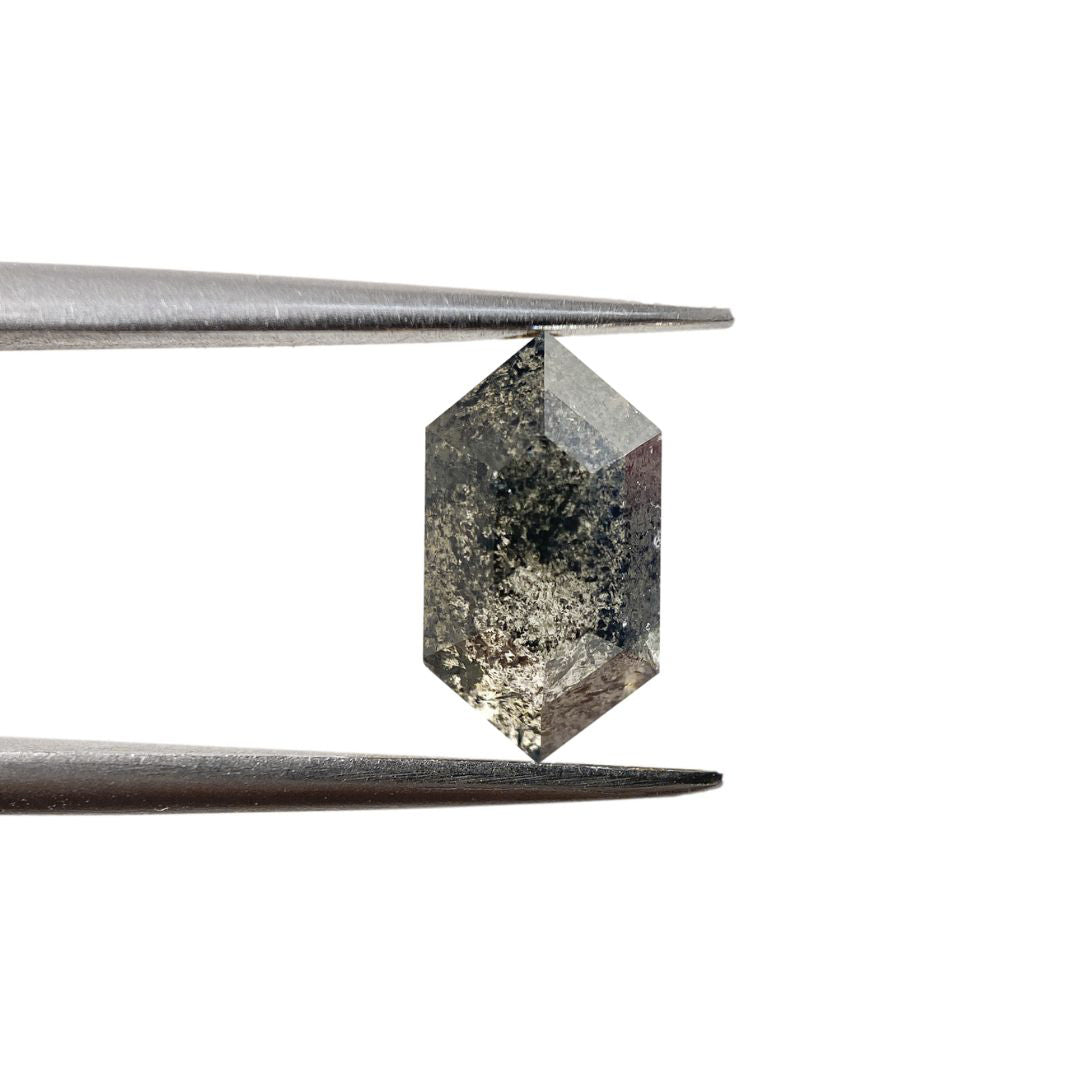 1.08ct | Salt &amp; Pepper Hexagon Shape Rose Cut Diamond - Modern Rustic Diamond