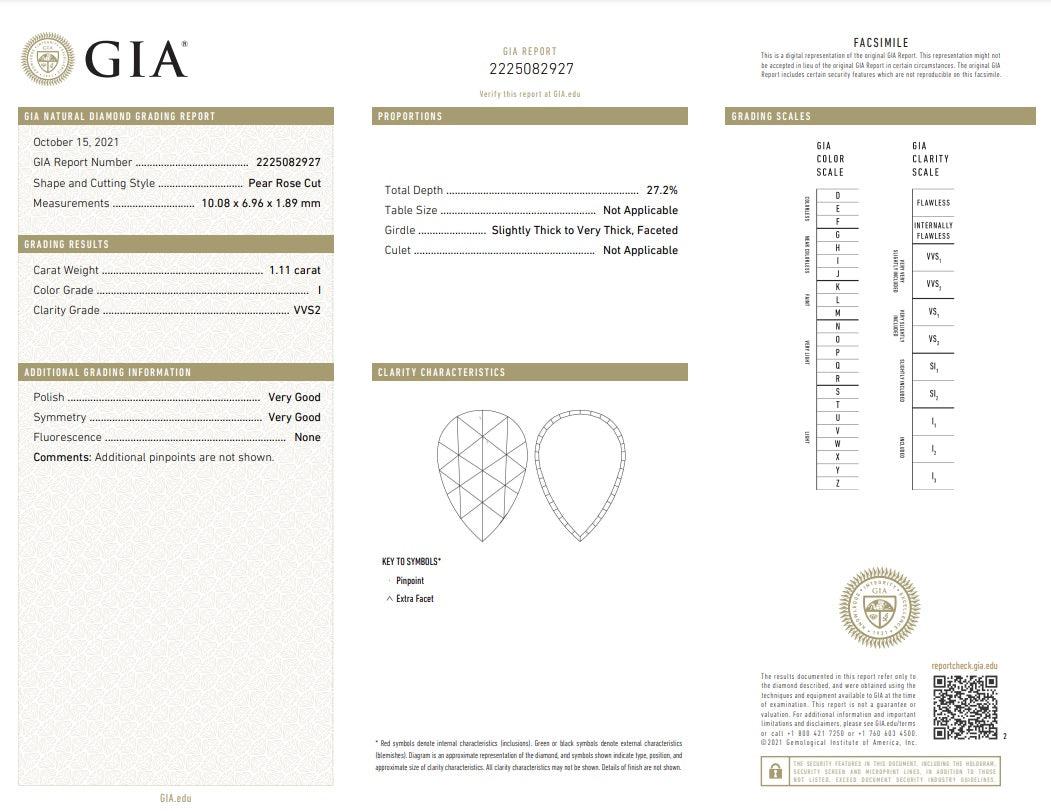 1.11ct | I/VVS2 Pear Shape Rose Cut Diamond (GIA) - Modern Rustic Diamond