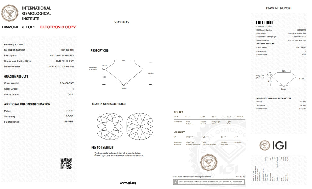 1.14ct | H/VS2 Cushion Shape Old Mine Cut Diamond (IGI) - Modern Rustic Diamond