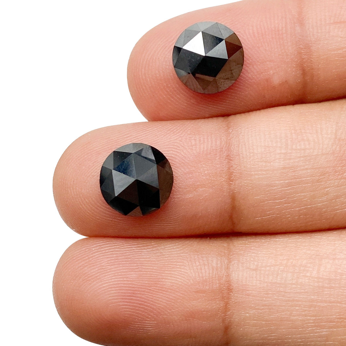 4.43cttw | Black Round Shape Rose Cut Diamond Matched Pair-Modern Rustic Diamond