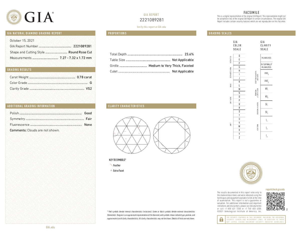 0.78ct | G/VS2 Round Shape Rose Cut Diamond (GIA) - Modern Rustic Diamond