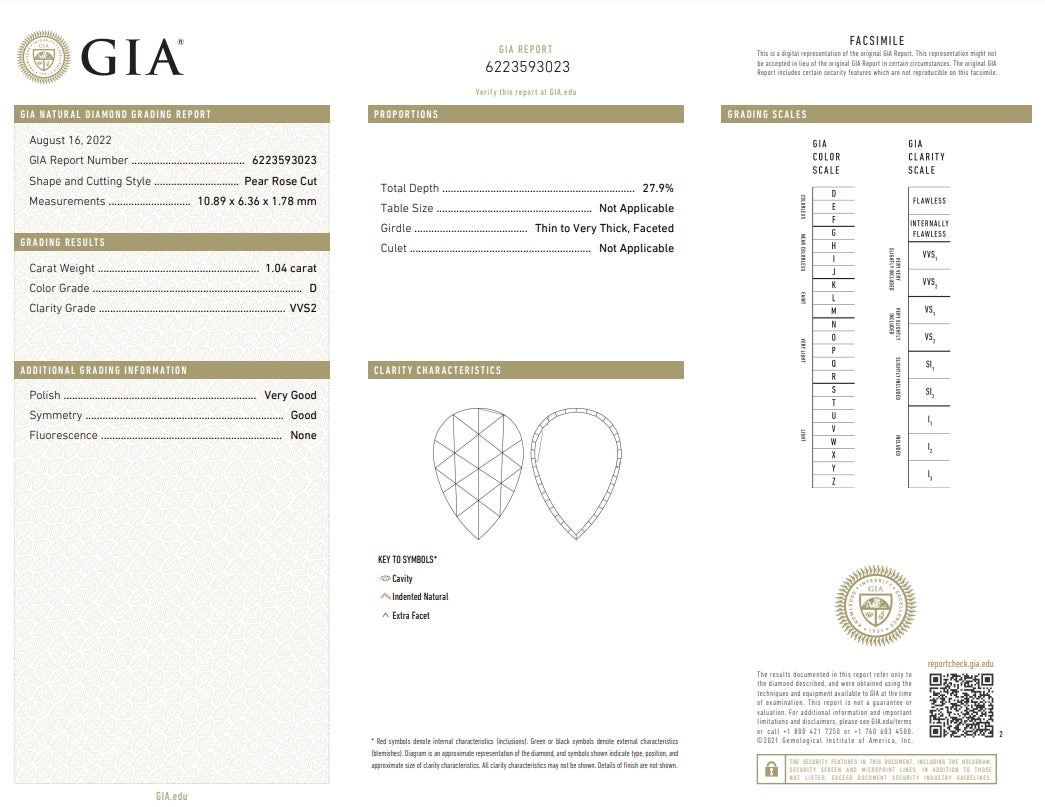 1.04ct | D/VVS2 Pear Shape Rose Cut Diamond (GIA) - Modern Rustic Diamond