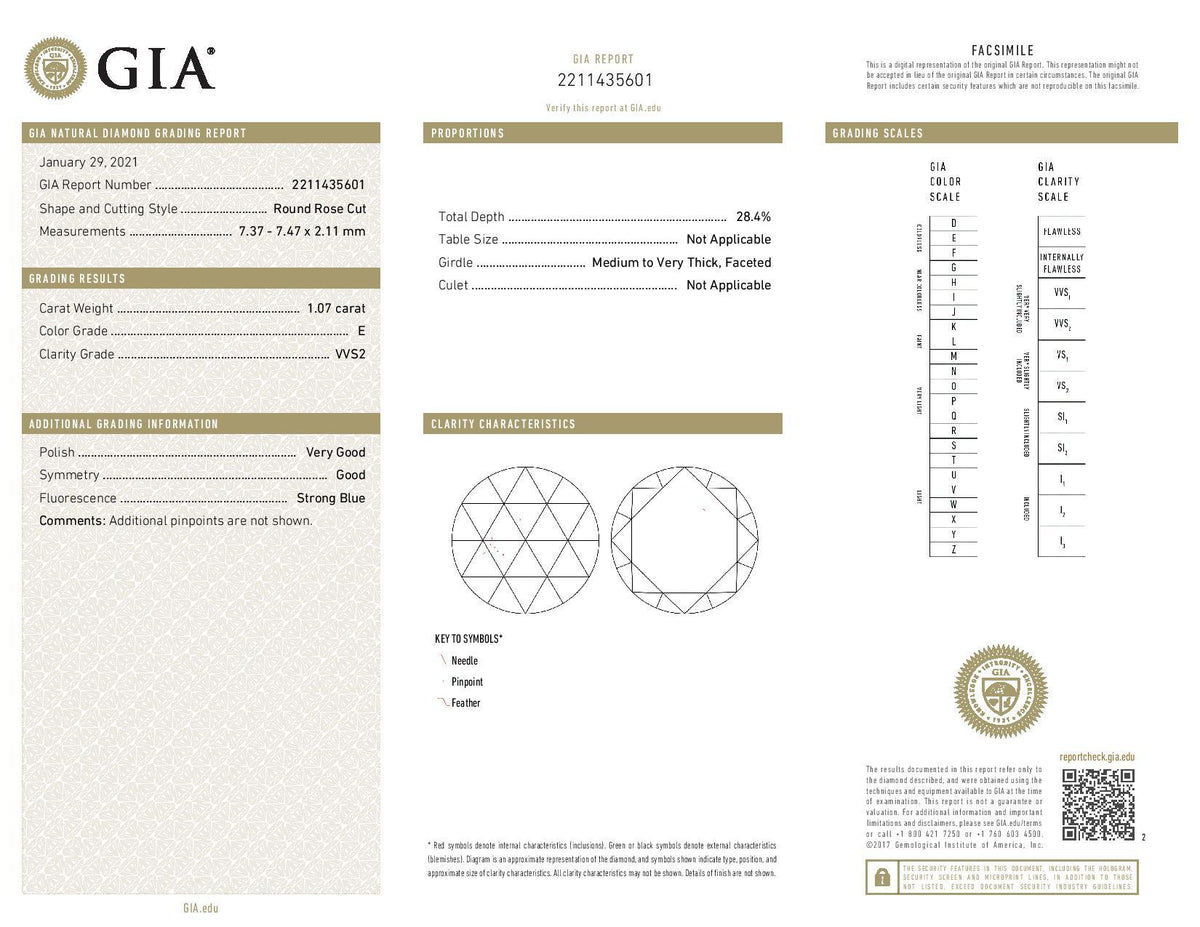 1.07ct | E/VVS2 Round Shape Rose Cut Diamond (GIA) - Modern Rustic Diamond